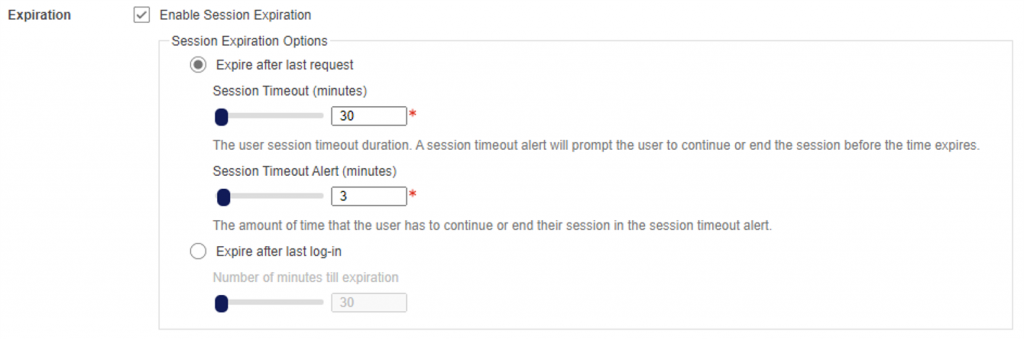 User session management - expiration: New user session options