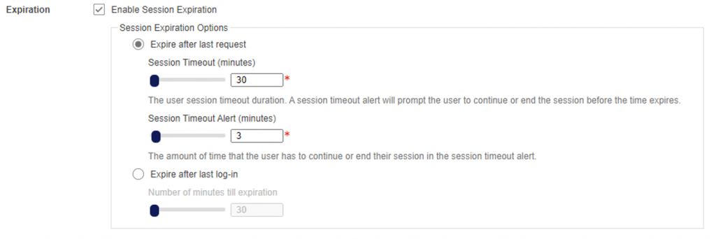 Example of a user session configuration